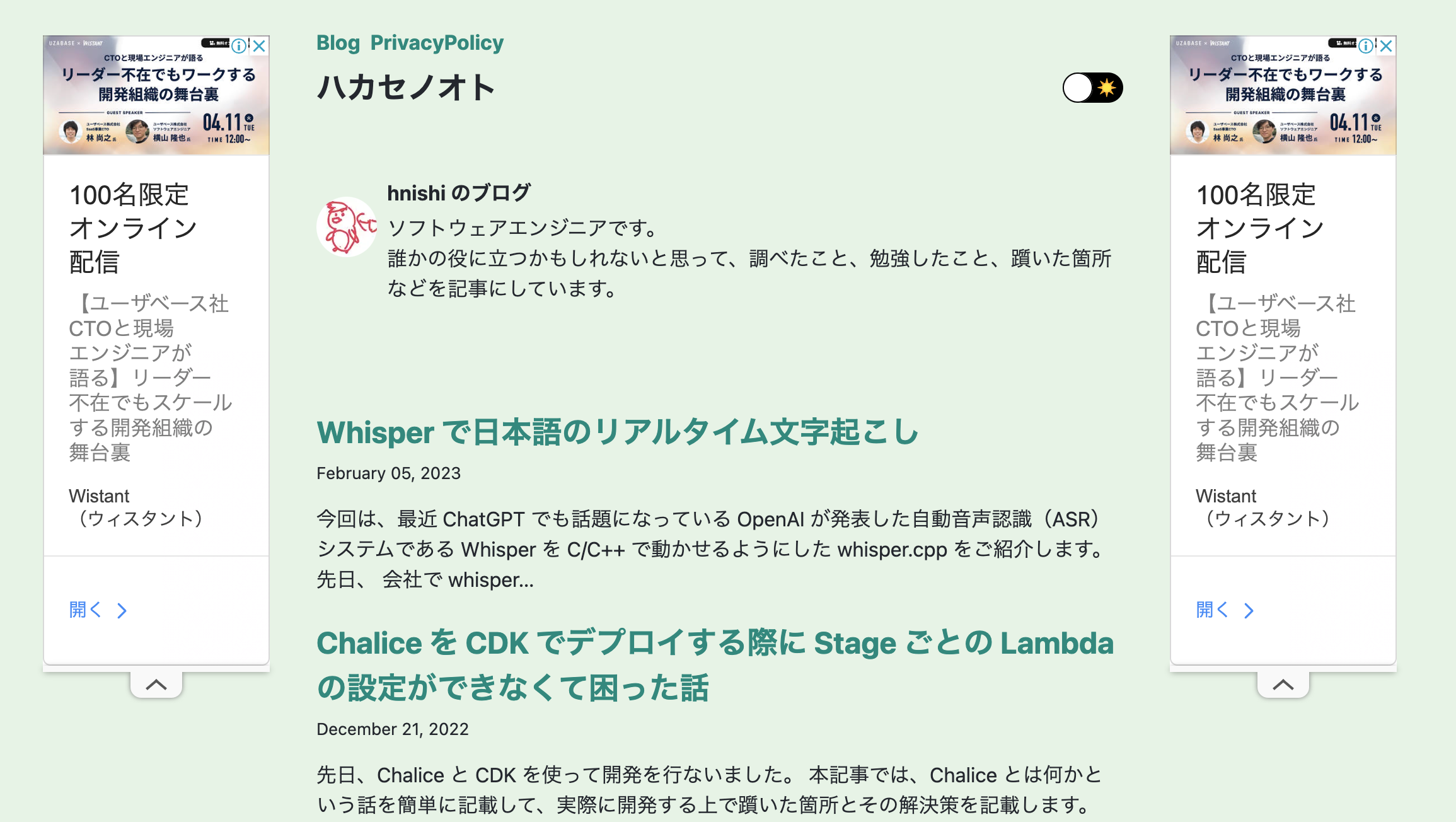 screen shot of blog page